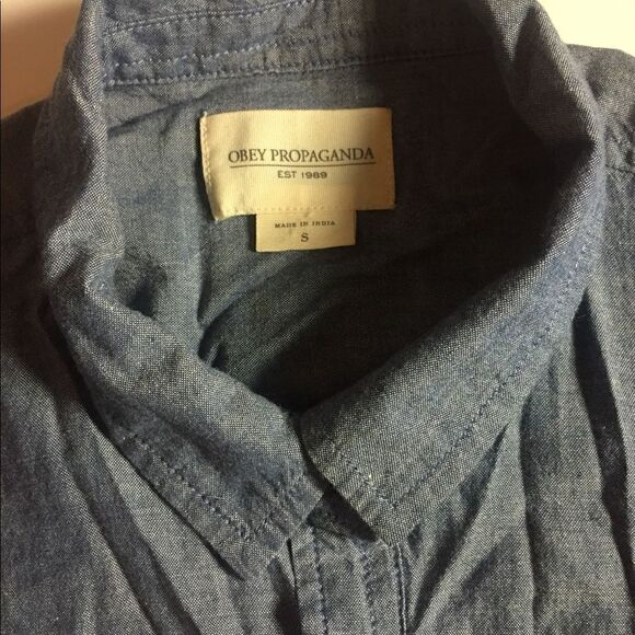 Obey Propaganda Denim Aztec Tie Waist Crop - Picture 3 of 4